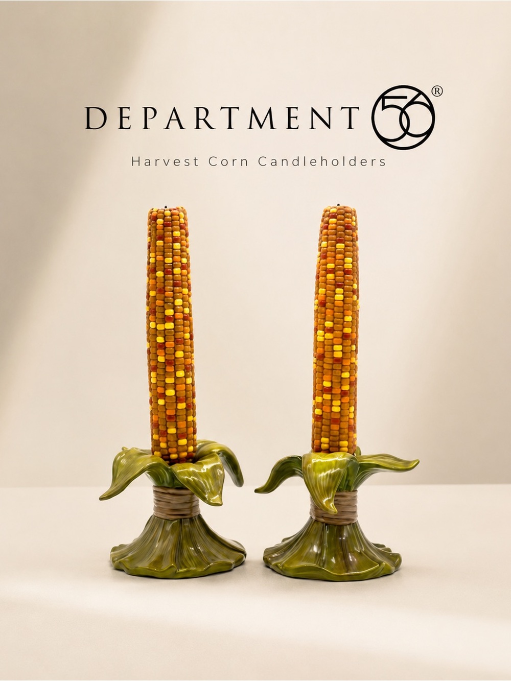 Department 56 “Time to Celebrate” Corn Husk Candlestick Holders Set of 2
